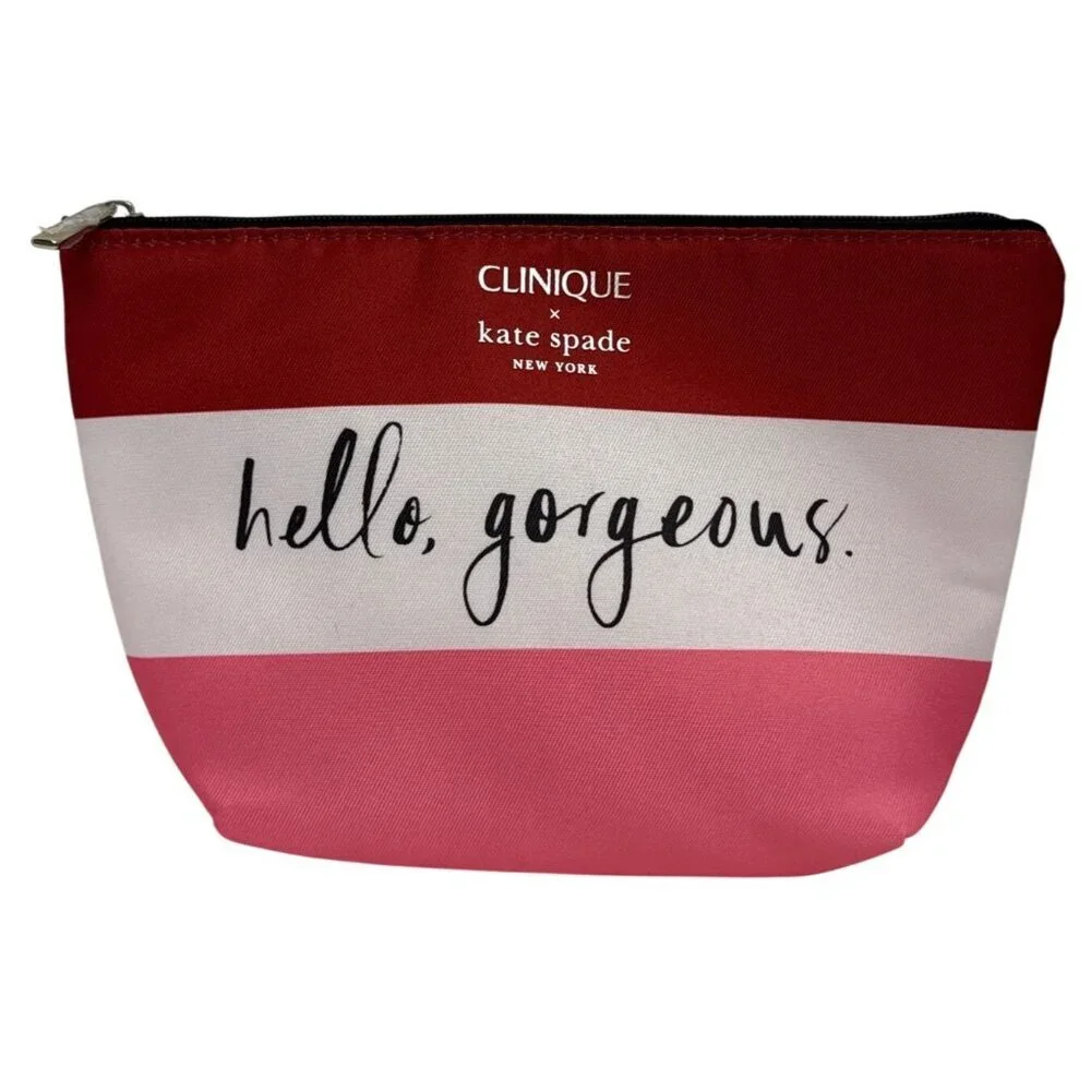 Clinique X Kate Spade Hello Gorgeous Cosmetic Bag Stripe Make Up Travel New